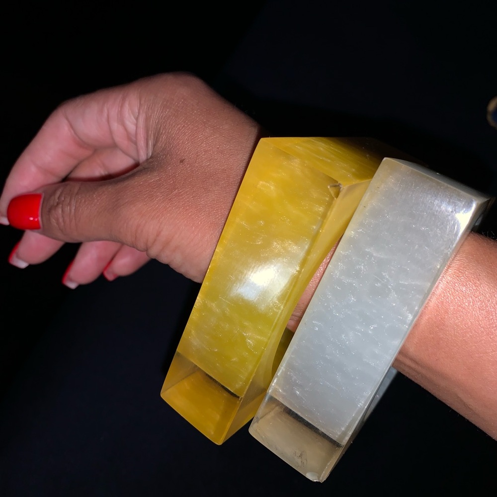 Yellow and White Square Acrylic Bangles
